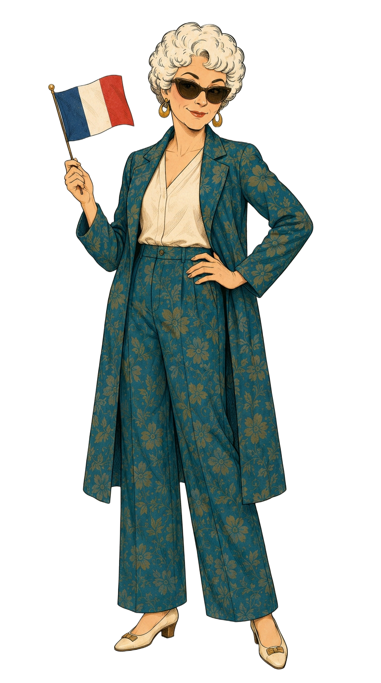 Stylish Dorothy traveler waving a French flag